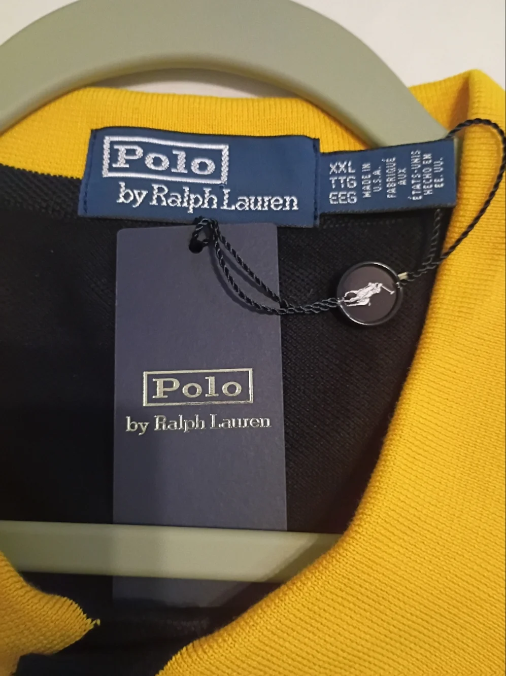 VTG Ralph Lauren Men's Custom Navy‎ and Yellow Colorblock Polo GT Sz XXL